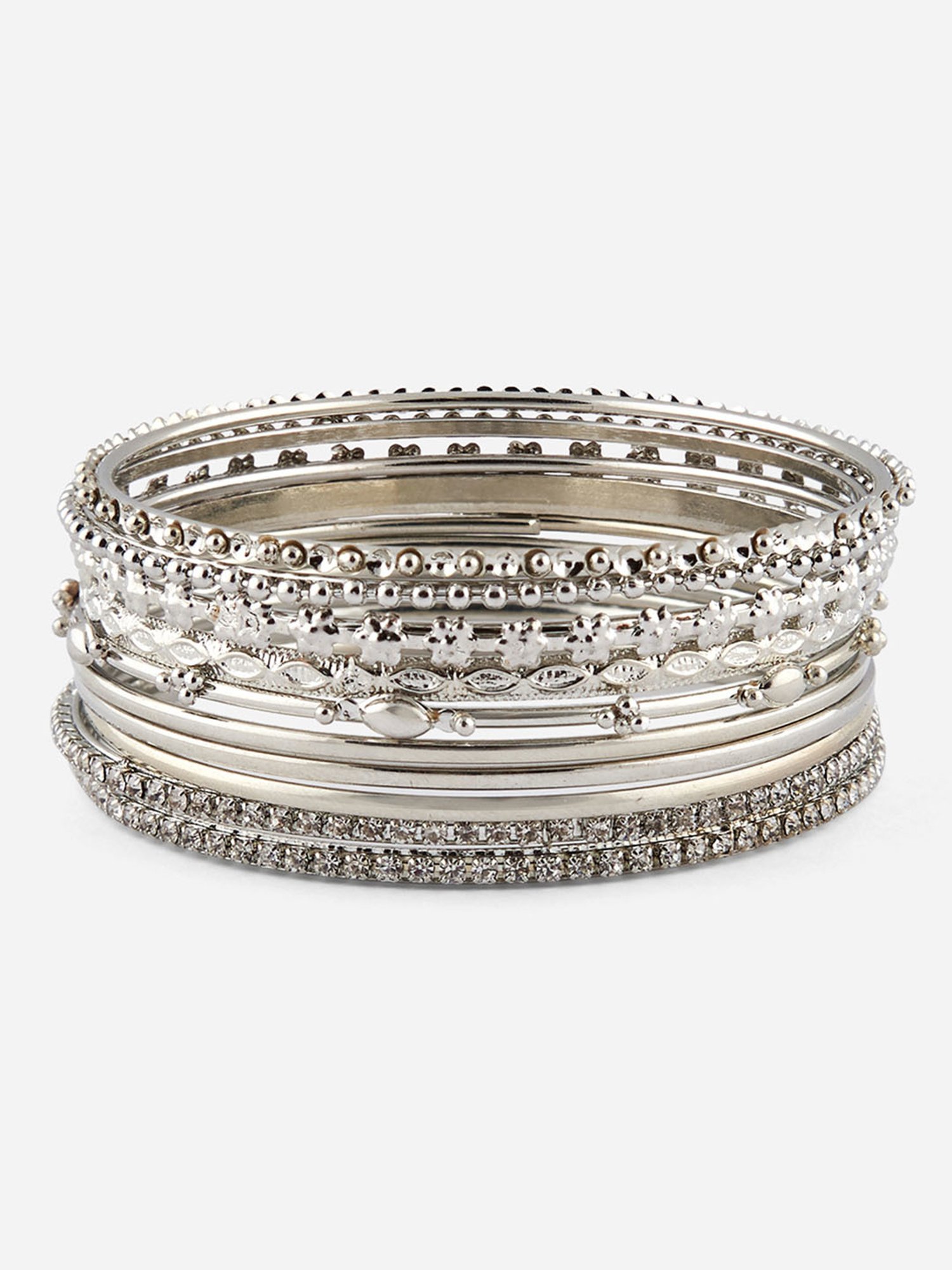 Fida Oxidised Silver-Plated Bangles for Women - Set of 10