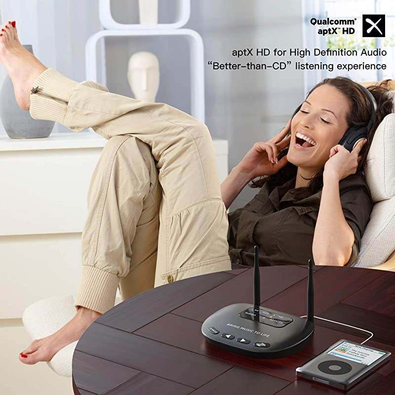 Bluetooth V50 Transmitter Receiver for TV Wireless Long Range 164FT Audio Adapter for Home Stereo Support Dual Link PassThrough 40MS Low Latency APTX HD Optical AUX RCA 20 Hours