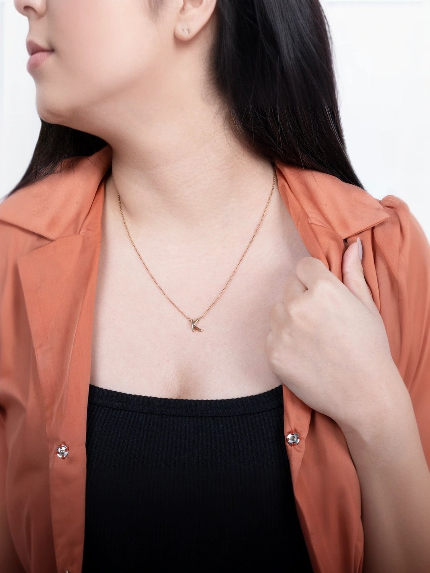 Touch925 Sterling Silver Kinetic K Initial Rose Gold Chain Pendant