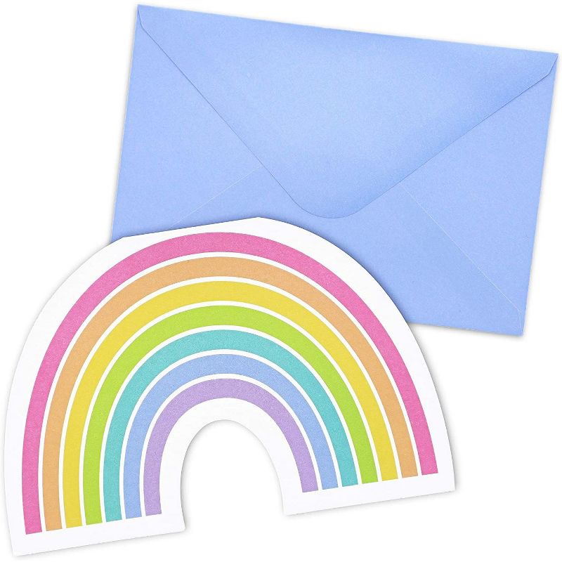 Paper Junkie 36-Pack Die-Cut Rainbow Cards with Envelopes for Kids Party Invitation, Thank You Notes 4x6 in
