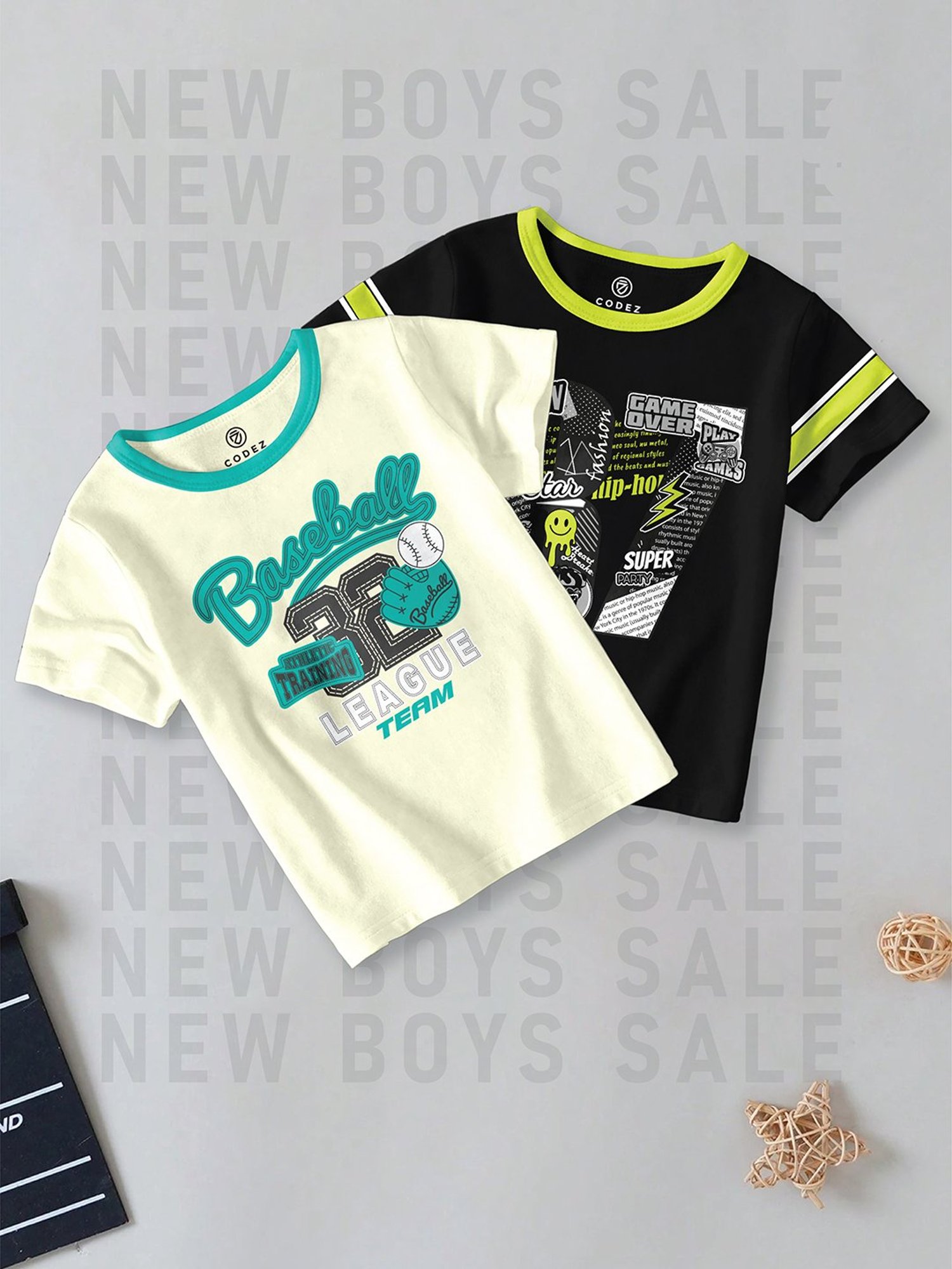 Codez Kids Green & Black Printed T-Shirt (Pack Of 2)