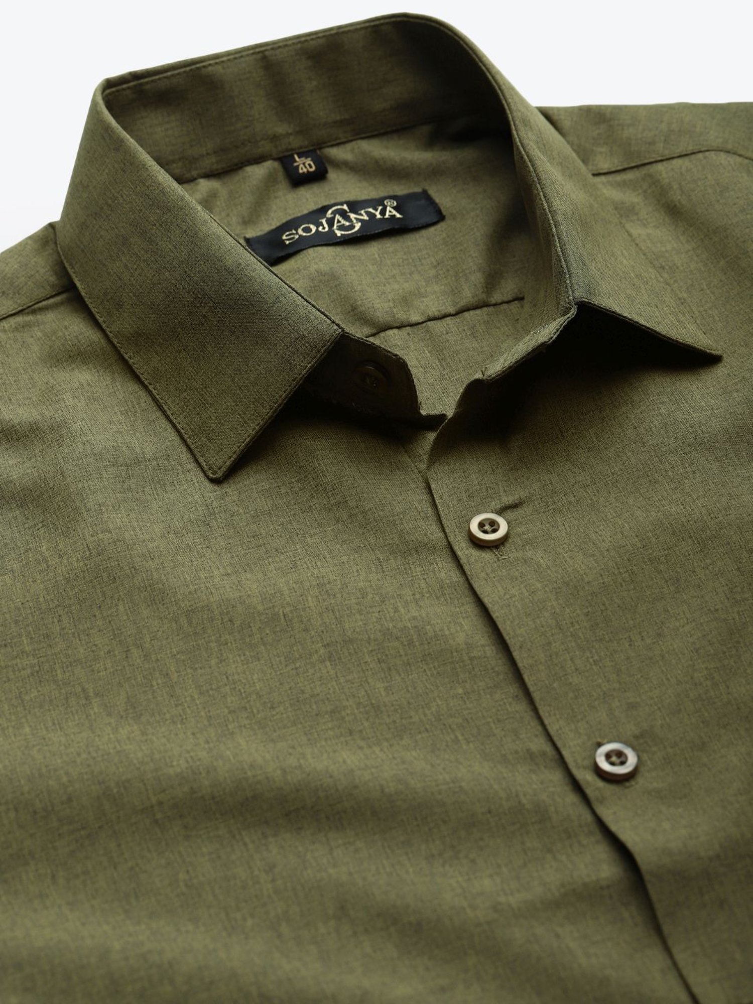 Sojanya Olive Green Cotton Regular Fit Self Pattern Shirt