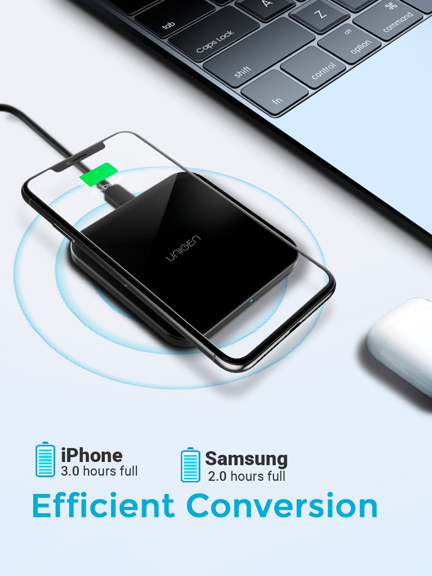 UNIPAD 150 15W Fast Wireless Charging Pad with Type-C PD | Premium Glass Top Finish