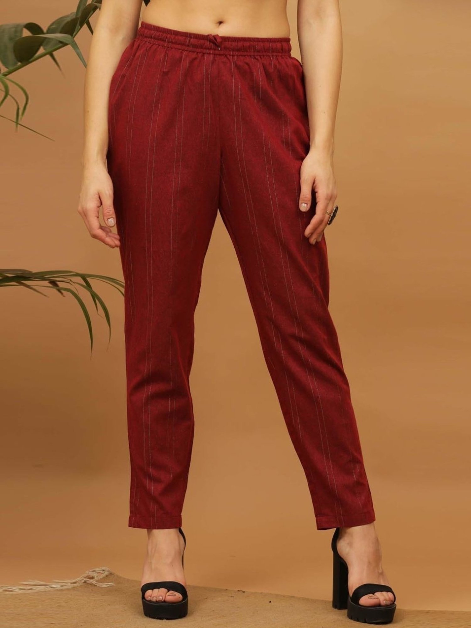 Kaanchie Nanggia Maroon Stripped Cotton Pants