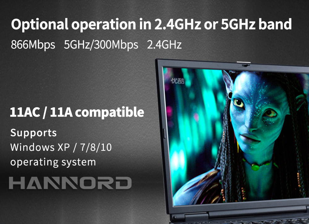 Hannord 1200Mbps USB WiFi Mini Network Adapter Dual Band AC 5.8GHz/866Mbps 2.4GHz/300Mbps USB 3.0 WiFi Adapter for Desktop Laptop PC with Windows XP/7/8/8.1/10 Linux Mac OS