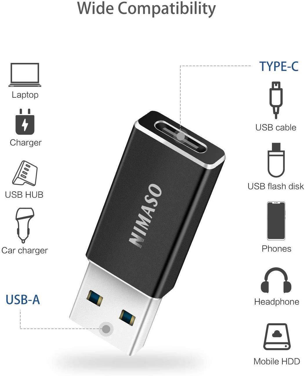NIMASO USB C to USB 3.0 Adapter, USB C Female to USB A Male Connector, USB C 3.1 gen 1 (USB 3.0) Adapter 5Gbps / 640MBps Work with Laptops, Chargers and More Devices with Standard USB A Interface