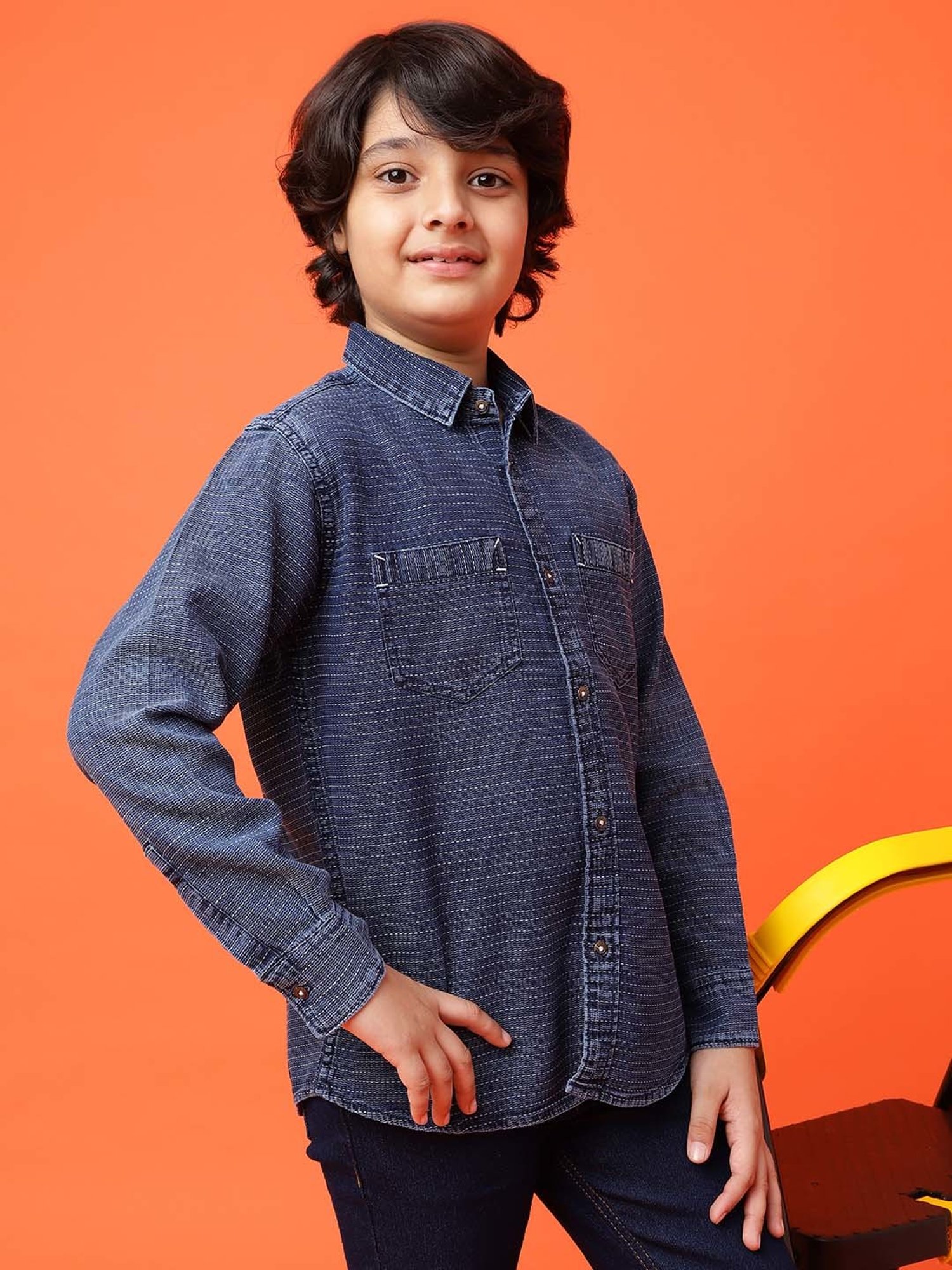 Tales & Stories Kids Blue Cotton Striped Full Sleeves Shirt