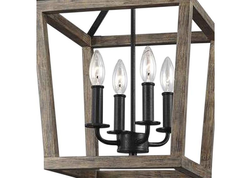 Feiss Gannet 12" Wide Weathered Oak Wood 4-Light Foyer Pendant Light