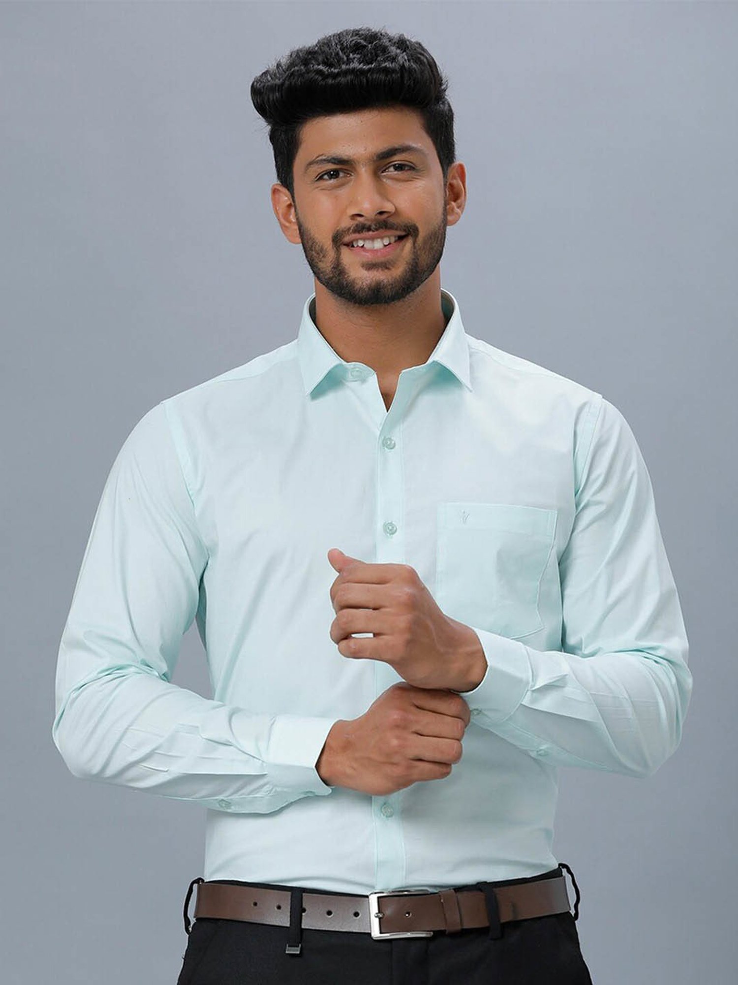 Ramraj Sky Blue Cotton Regular Fit Shirt