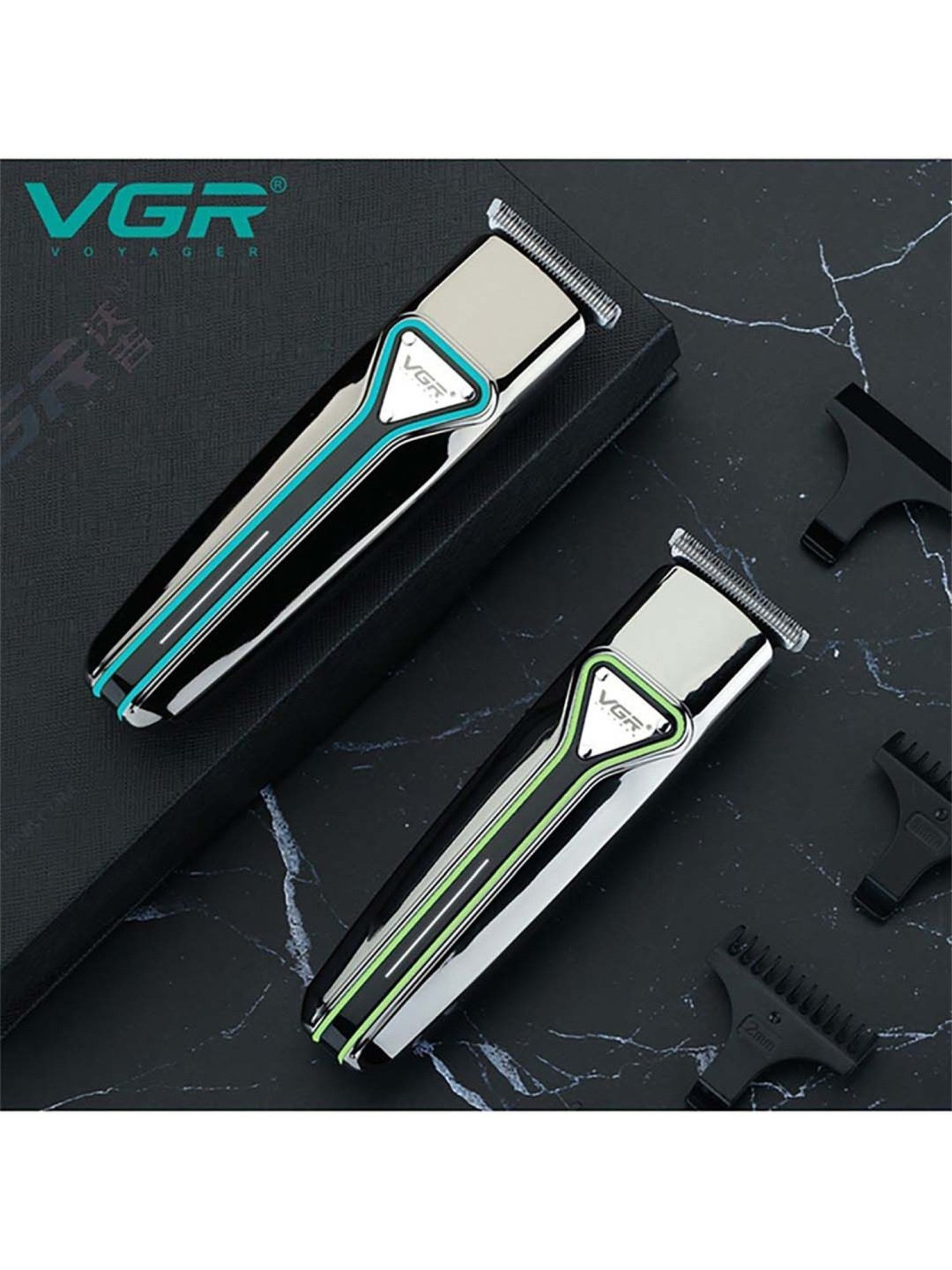 VGR V-008 Professional Cordless Hair Trimmer - 120 min Runtime (Green and Silver)