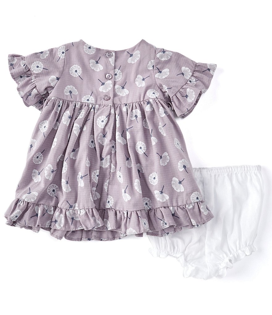 Laura Ashley Newborn-24 Months Short-Sleeve Dandelion Print Ruffled Knit Babydoll Dress