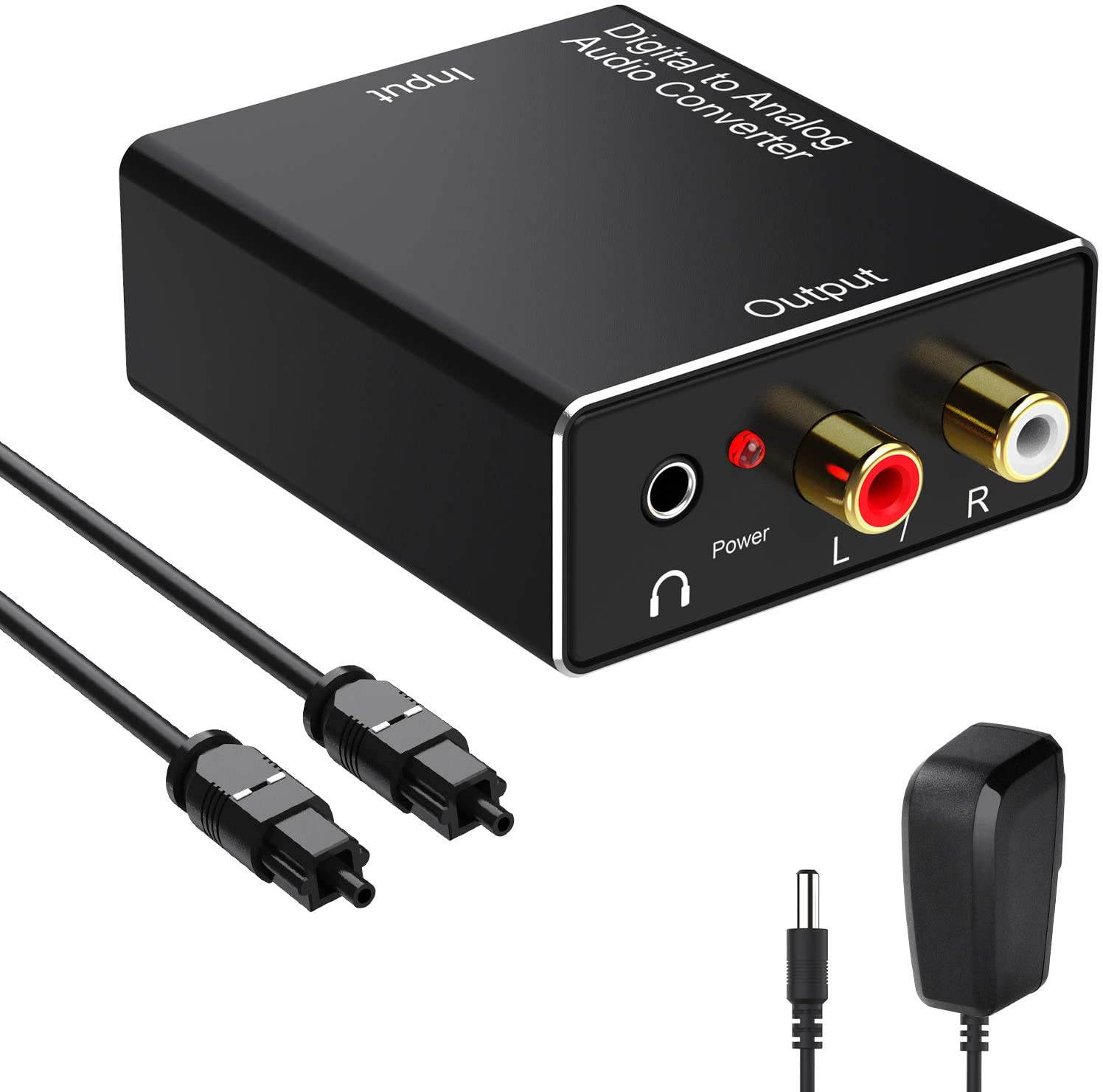 192kHz Digital to Analog Audio Converter- Aluminum Optical to RCA with Optical Cable &Power Adapter, Digital SPDIF TOSLINK to Stereo L/R and 3.5mm Jack DAC Converter for PS4 Xbox HDTV DVD Headphone