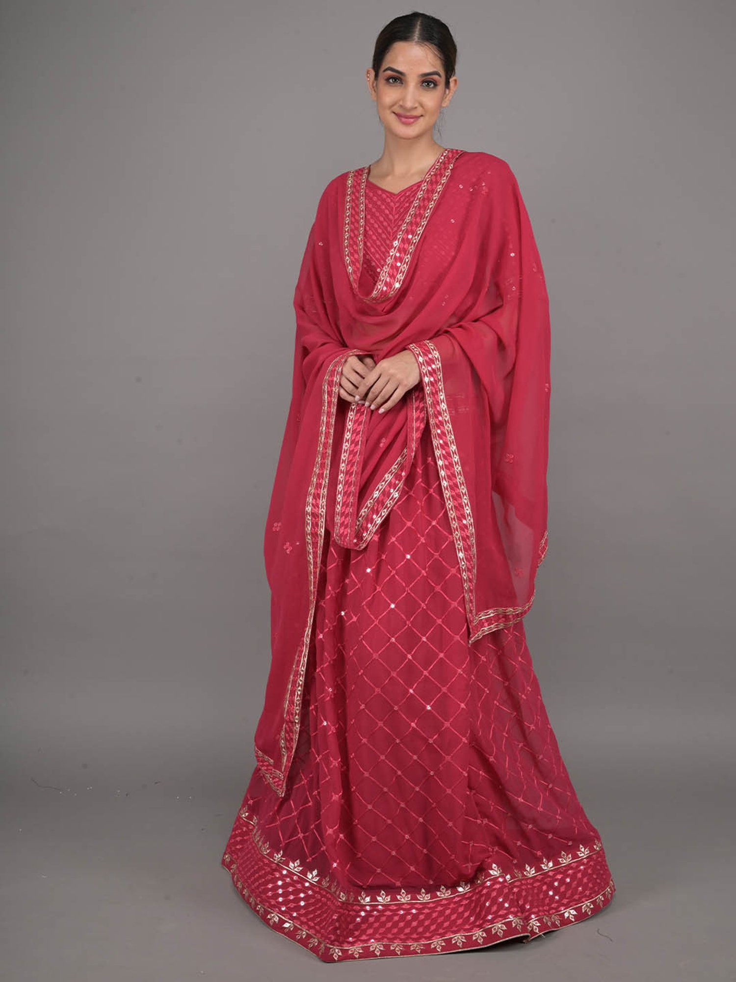 Odette Pink Embroidered Lehenga Choli Set With Dupatta