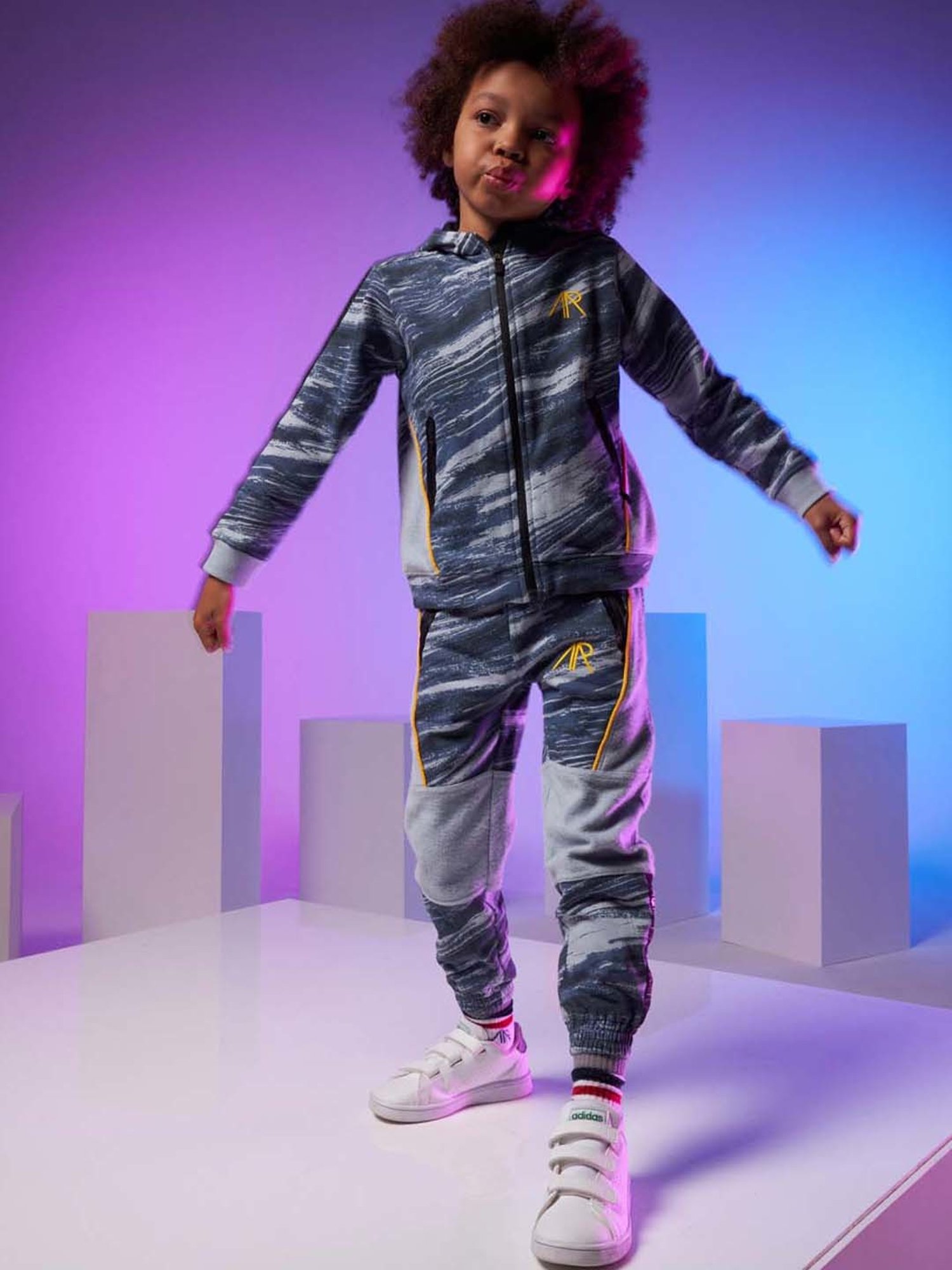 Angel & Rocket Kids Blue & White Cotton Printed Full Sleeves Hoodie