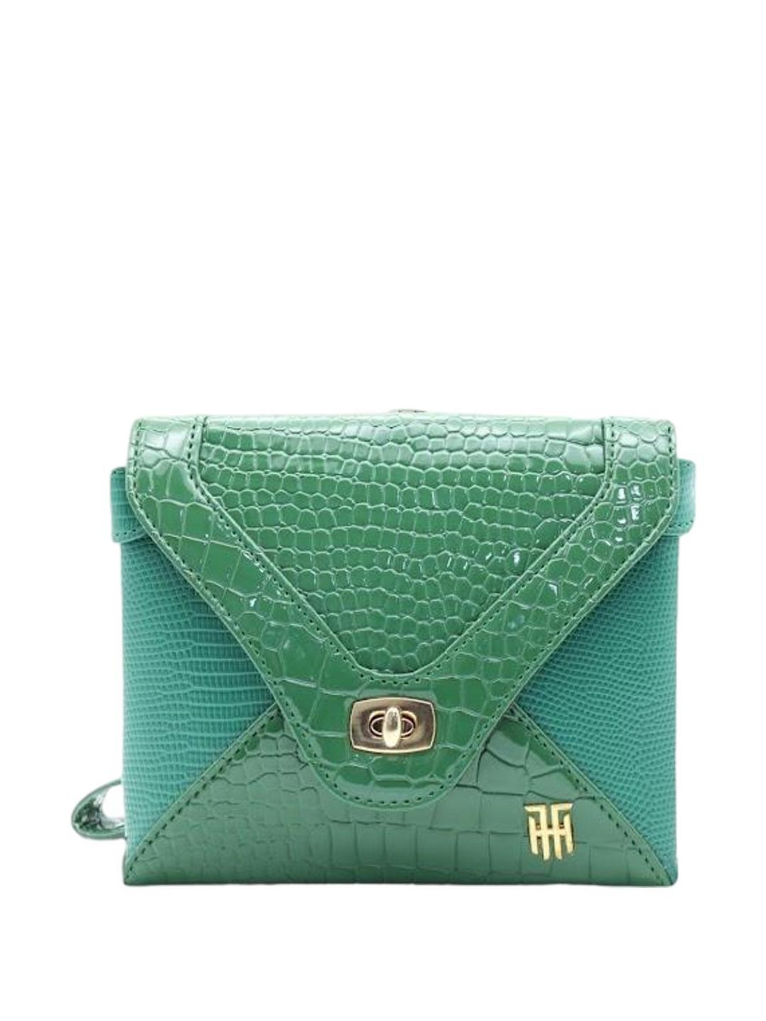 THE HOLISTIK Glititer II Green Textured Medium Handbag