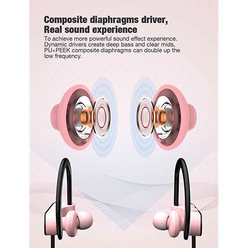 Pink Headphones  Best Bluetooth Headphones Wireless Earbuds for Women Girls Stereo Bass inEar IPX7 Waterproof Running Sports Earphones