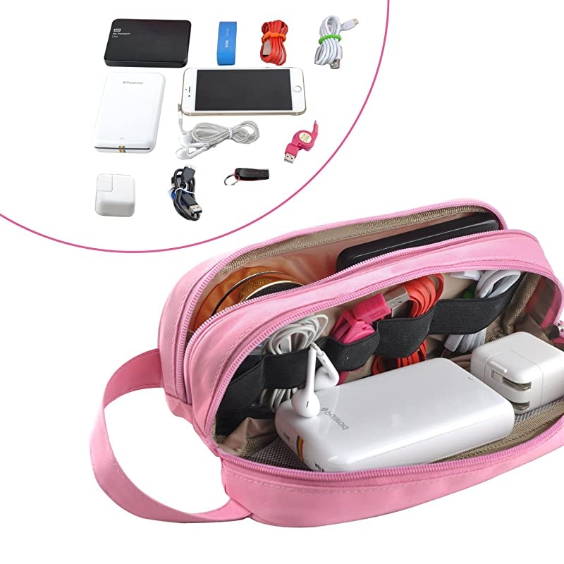 Cable Cord Holder OrganizerElectronics Accessories Case Healthcare Grooming Kit USB Drive Shuttlean All in One Travel Organizer Pink