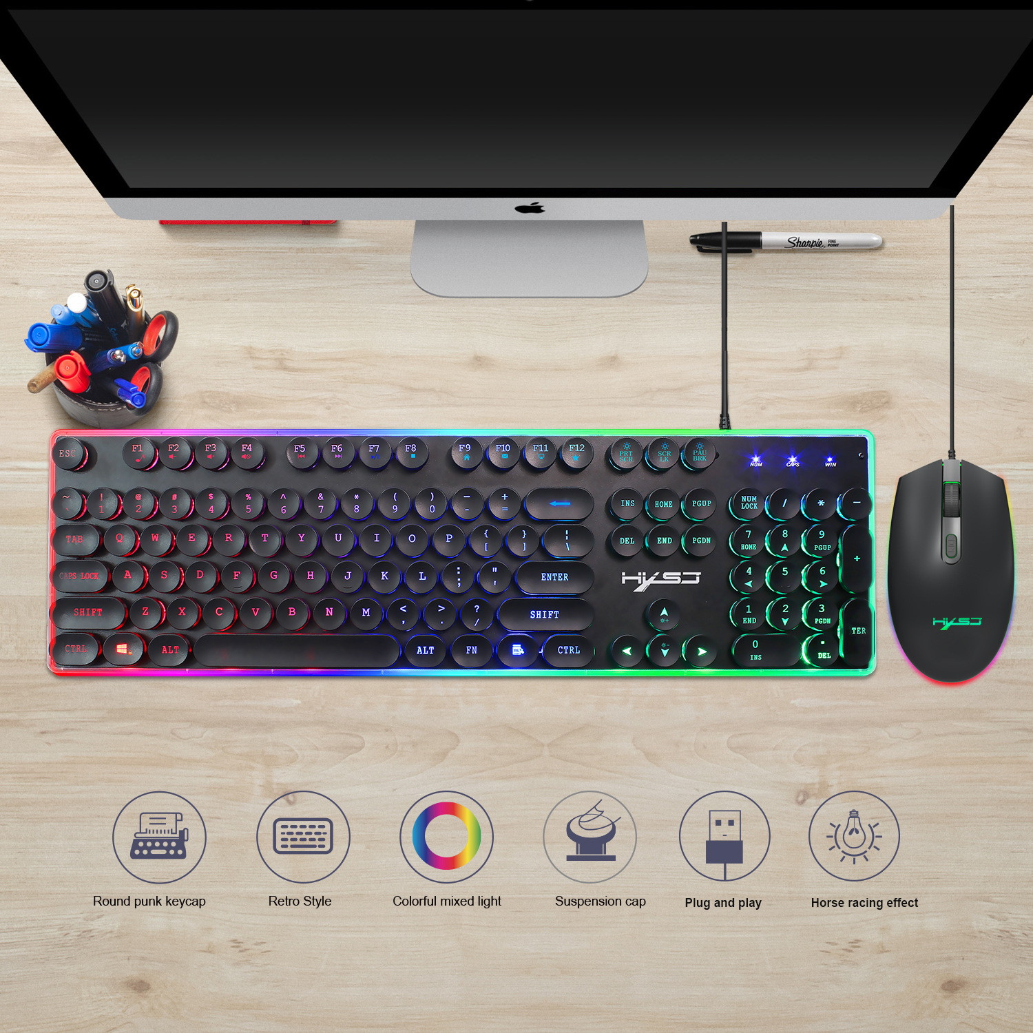 Backlit gaming keyboard RGB illuminated mouse set wired keyboard set