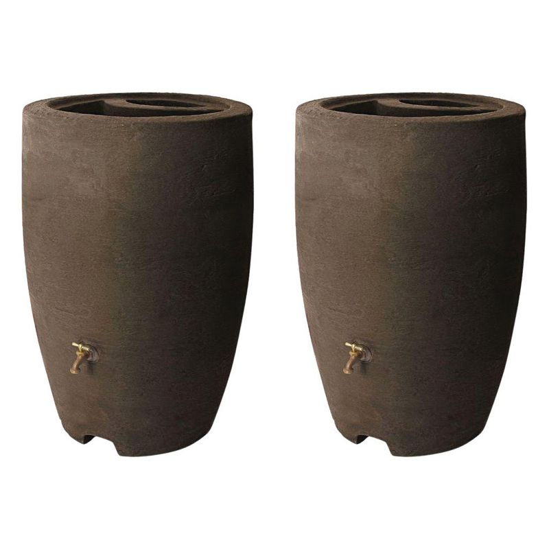 Algreen ALG-86312 Athena 50 Gallon Plastic Rain Water Collection Drum Barrel, Brownstone (2 Pack)