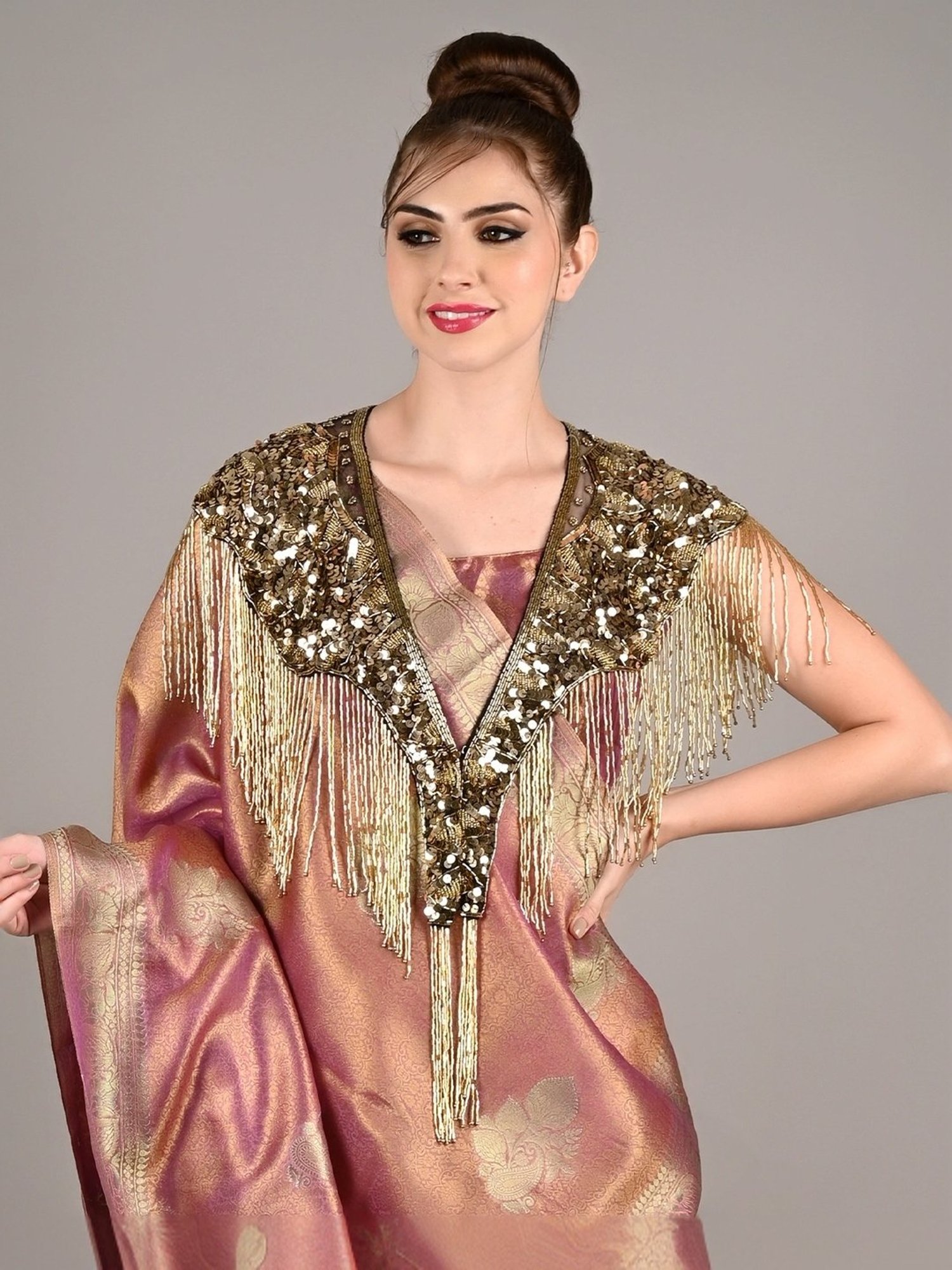 Odette Golden Embellished Fancy Short Cape