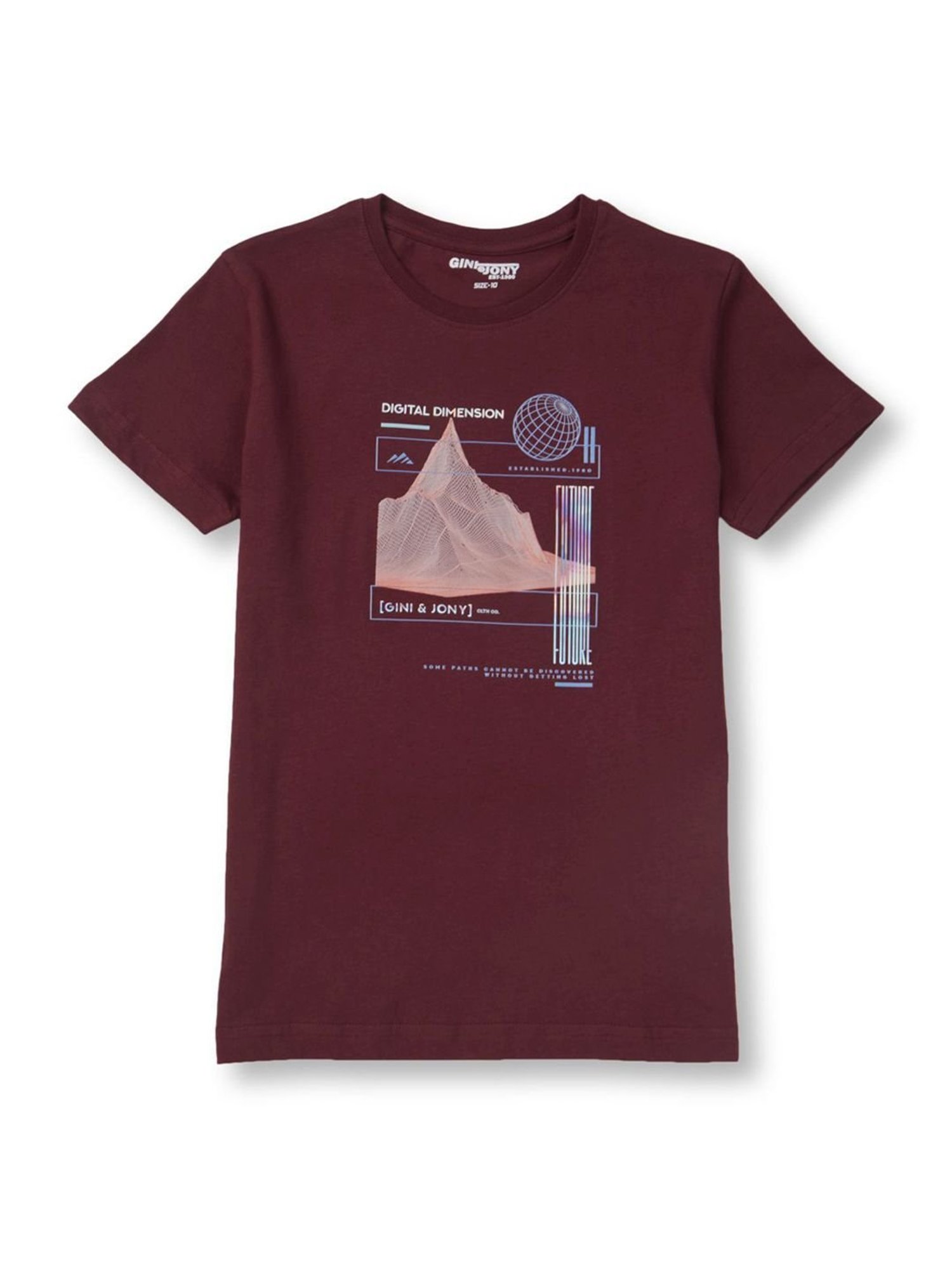 Gini & Jony Kids Maroon Cotton Graphic T-Shirt
