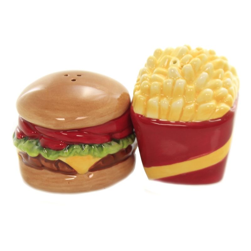 Tabletop 2.25" Kisisng Burger & Fries Set/2 Salt Pepper Shaker Magnetic Pacific Trading  -  Salt And Pepper Shaker Sets