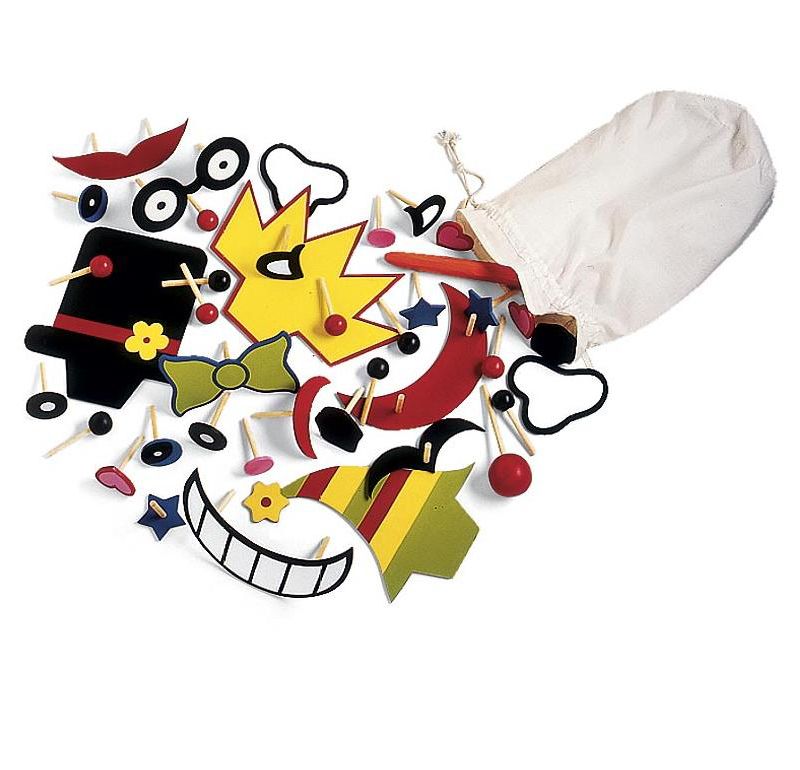 HearthSong - Decorate-a-Great Snowman Kit, Includes 40 Different Painted Wood Features with Storage Bag