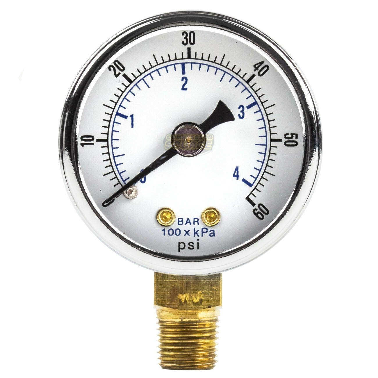 1/8" NPT Air Compressor / Hydraulic Pressure Gauge 0-60 PSI Side Mount 1.5" Face