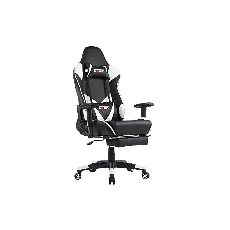 Gaming Chair Racing Chair PU Leather Ergonomic High-Back Adjustable Height Professional E-Sports Chair with Footrest and Lumbar Pillows (White)