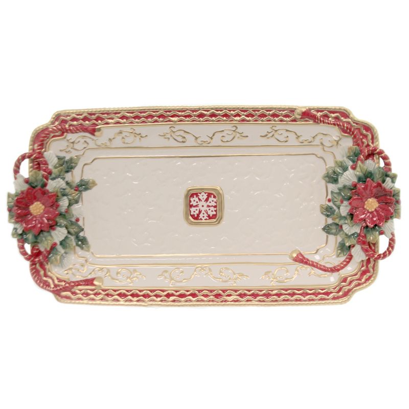 Tabletop 10.5" Poinsetta Tray Christmas Dinner Cosmos Gifts Corp.  -  Serving Platters