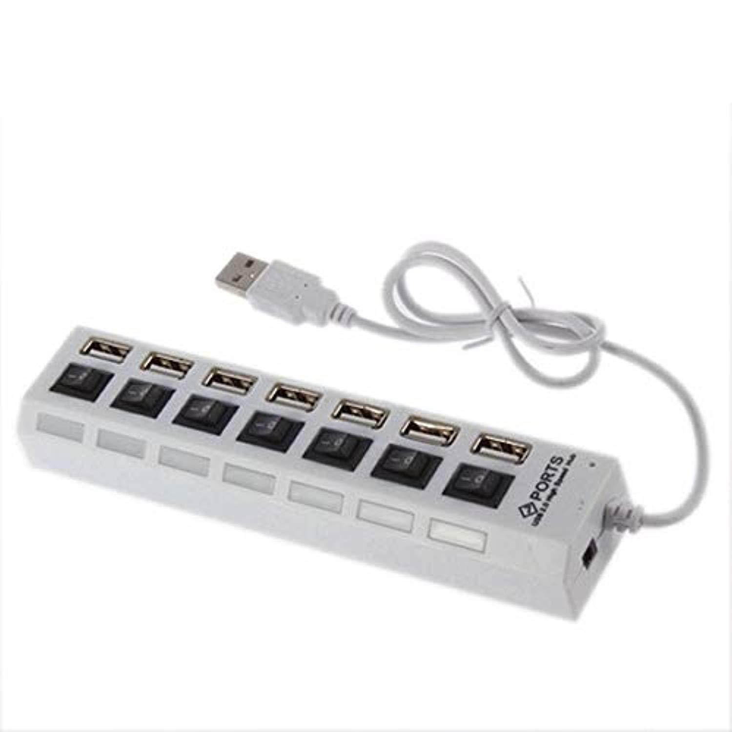 white us 7 port usb 2.0 hub led powered high speed splitter extender cable