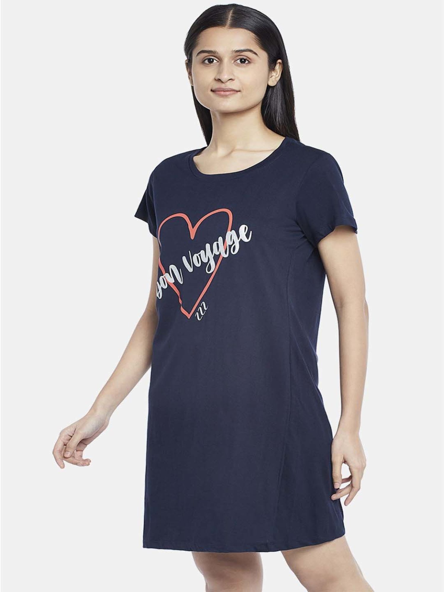 Dreamz by Pantaloons Navy Cotton Printed Sleep Tee