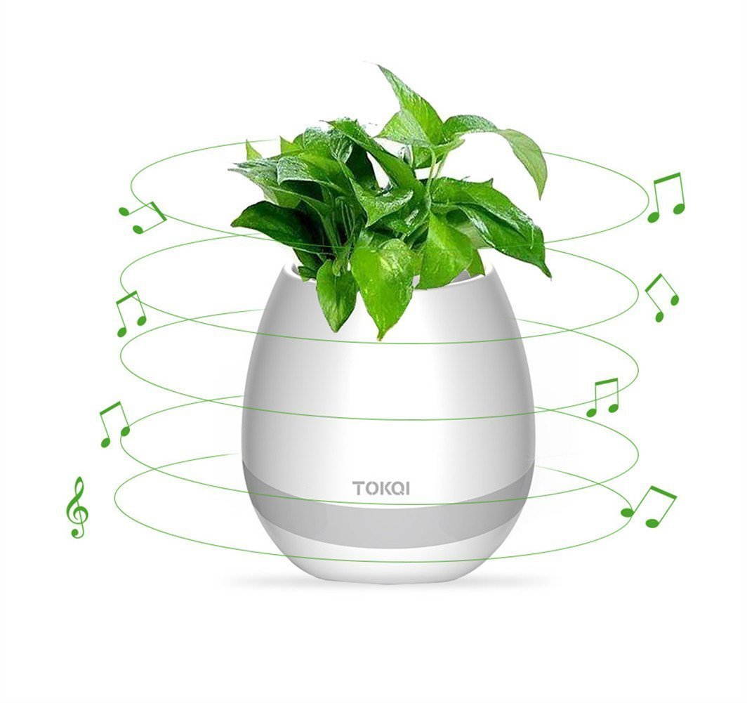 TOKQI Music Flowerpot,Luyuan Touch Plant Piano Music Playing Flowerpot Smart Multi-color LED Light Round Plant Pots Bluetooth Wireless Speaker (whitout Plants)