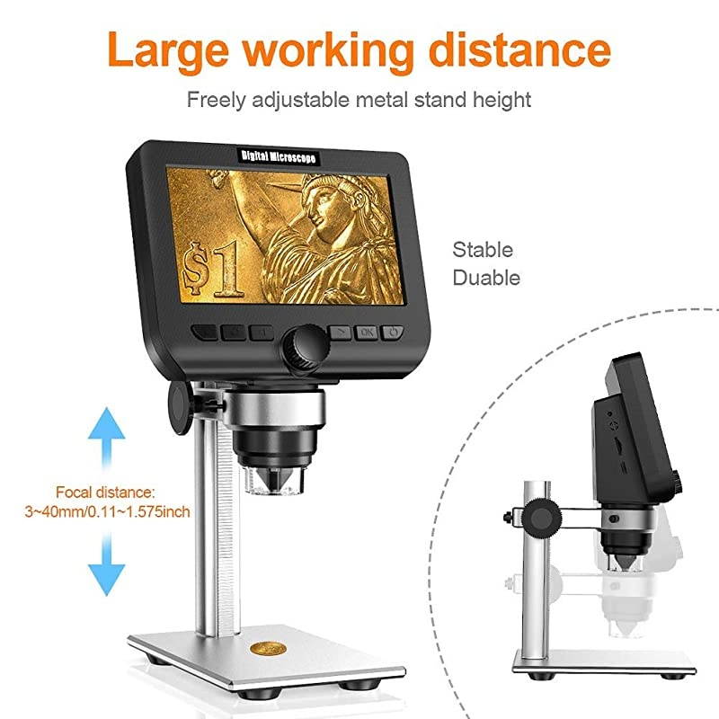LCD Digital Microscope  43 Inch 1080P 2 Megapixels 1000X Magnification Zoom Wireless USB Stereo Microscope Camera Compatible with iPhone Android iPad MAC Windows with 32GB TF Card