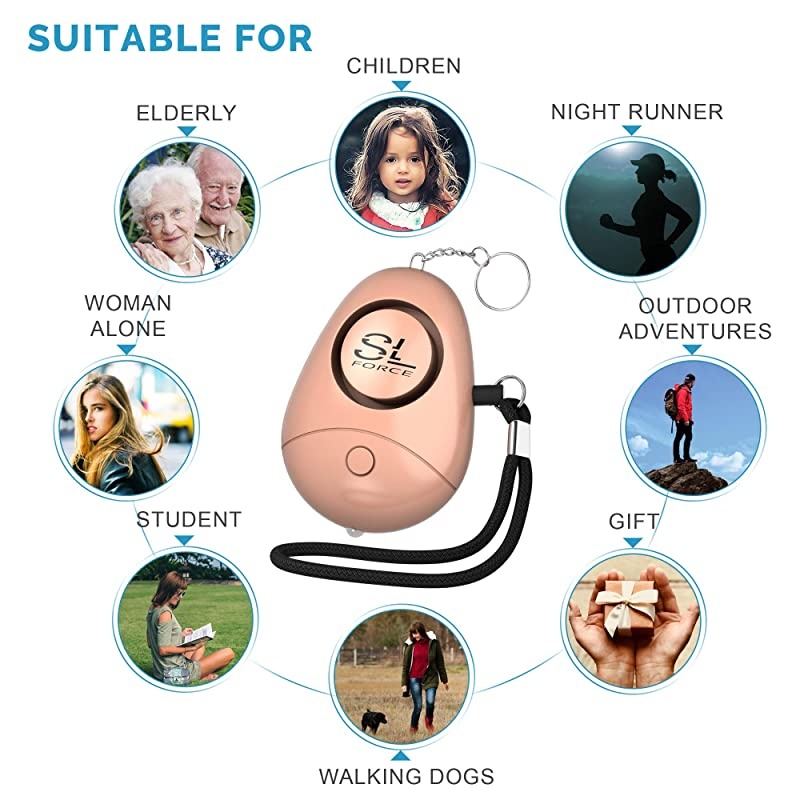 Personal Alarm Siren Song 130dB sound Personal Alarms for Women Keychain with LED Light Emergency Self Defense for Kids Elderly Rose Gold