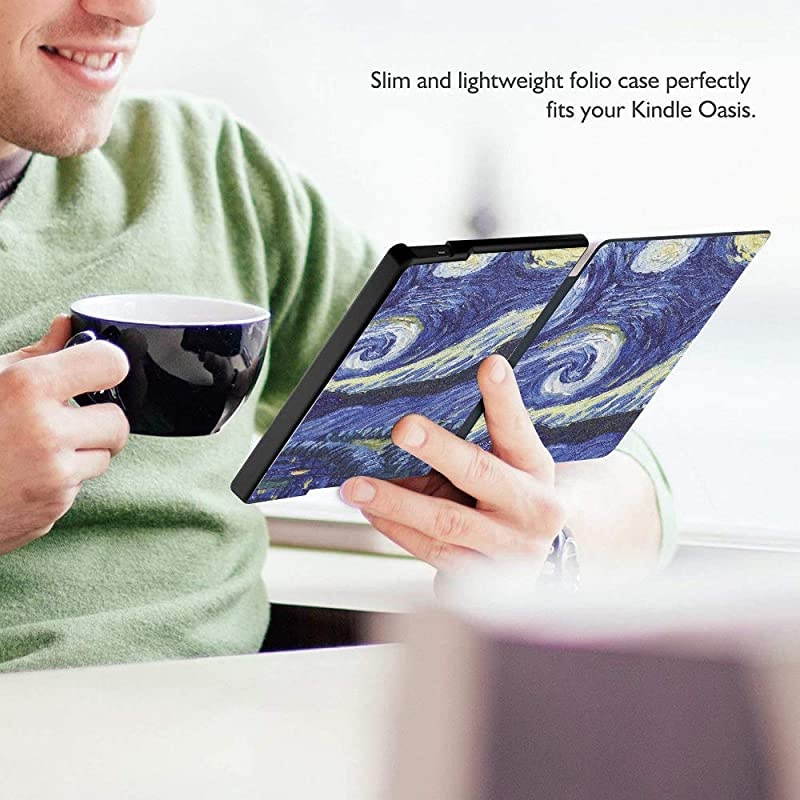 Water-Safe Case for All New Kindle Oasis 7 inch case 2019/2017 Release- PU Leather Smart Cover with Auto Wake/Sleep (City Night)