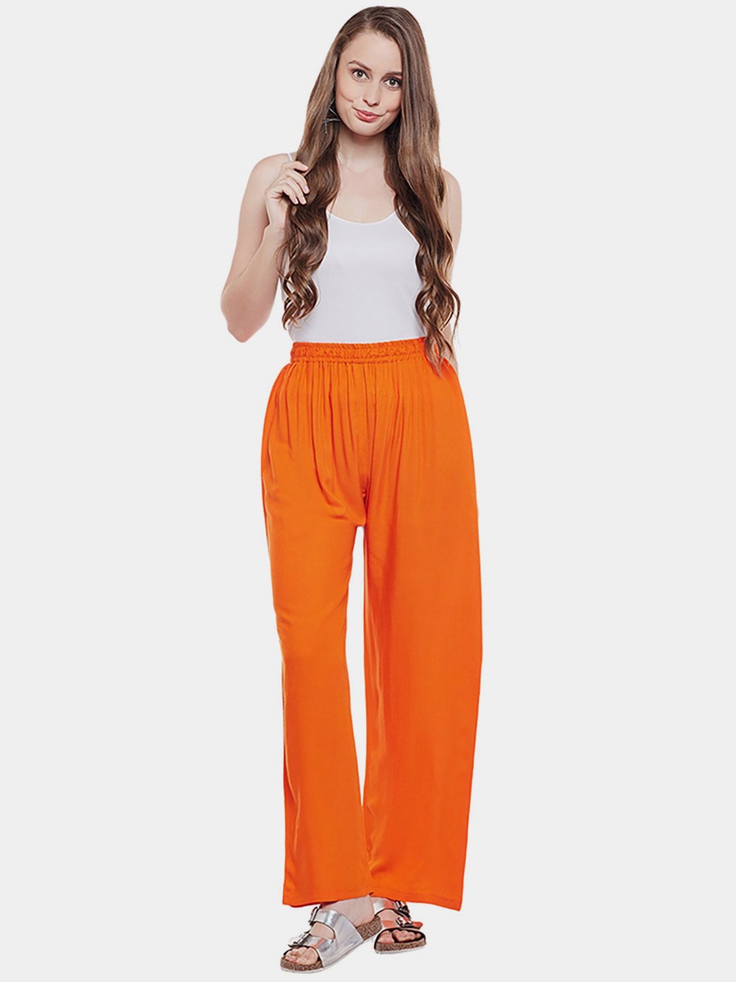 Castle Orange Straight Fit Palazzos