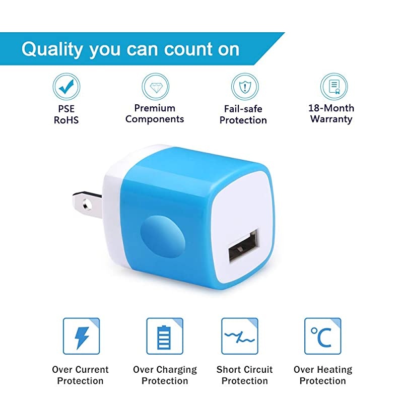 Wall Adapter, Charger Cubes, 5Pack 1A Travel Single Port Wall Charger Plug Charging Block Box Compatible iPhone X/XR/8/8 Plus/7/6S Plus, Samsung Galaxy S10e S10 S9 S8 Plus/S7/Note 10/9/8, LG G8 G7