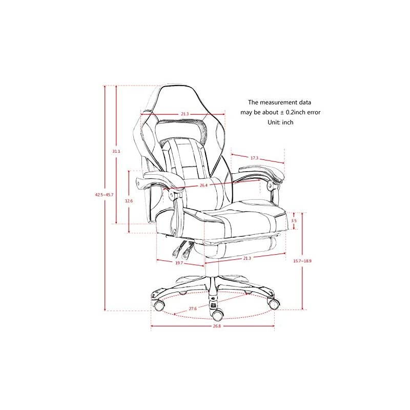 Ergonomic Gaming Chair with Footrest, Professional Gamer Design Home Office Computer Executive Swivel Racing Chair, PU Leather Padding Desk Chair (Black&White)