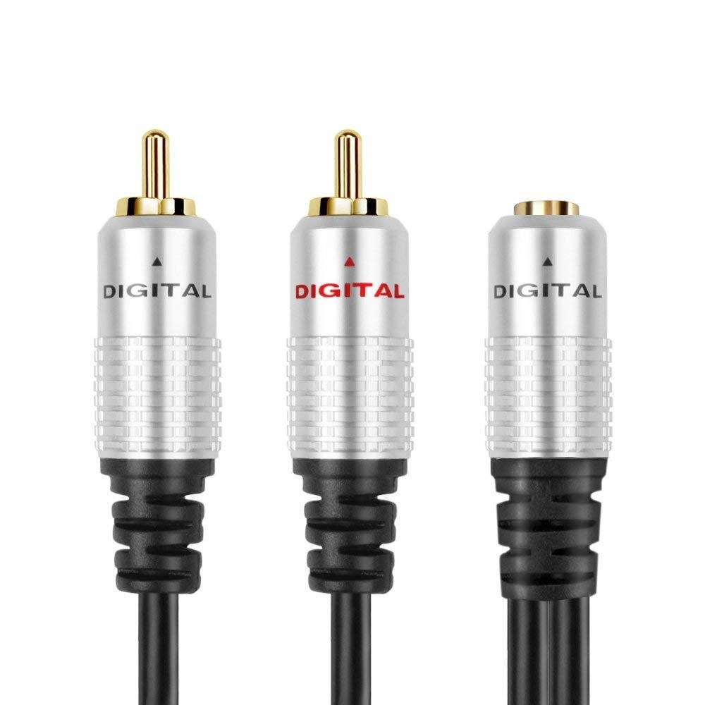 TNP Premium 3.5mm to RCA Male Audio Cable (3FT) Bi-Directional Female to Male Converter AUX Auxiliary Headphone Jack Plug Y Adapter to Left/Right Stereo Splitter Gold Plated Connector Wire Cord