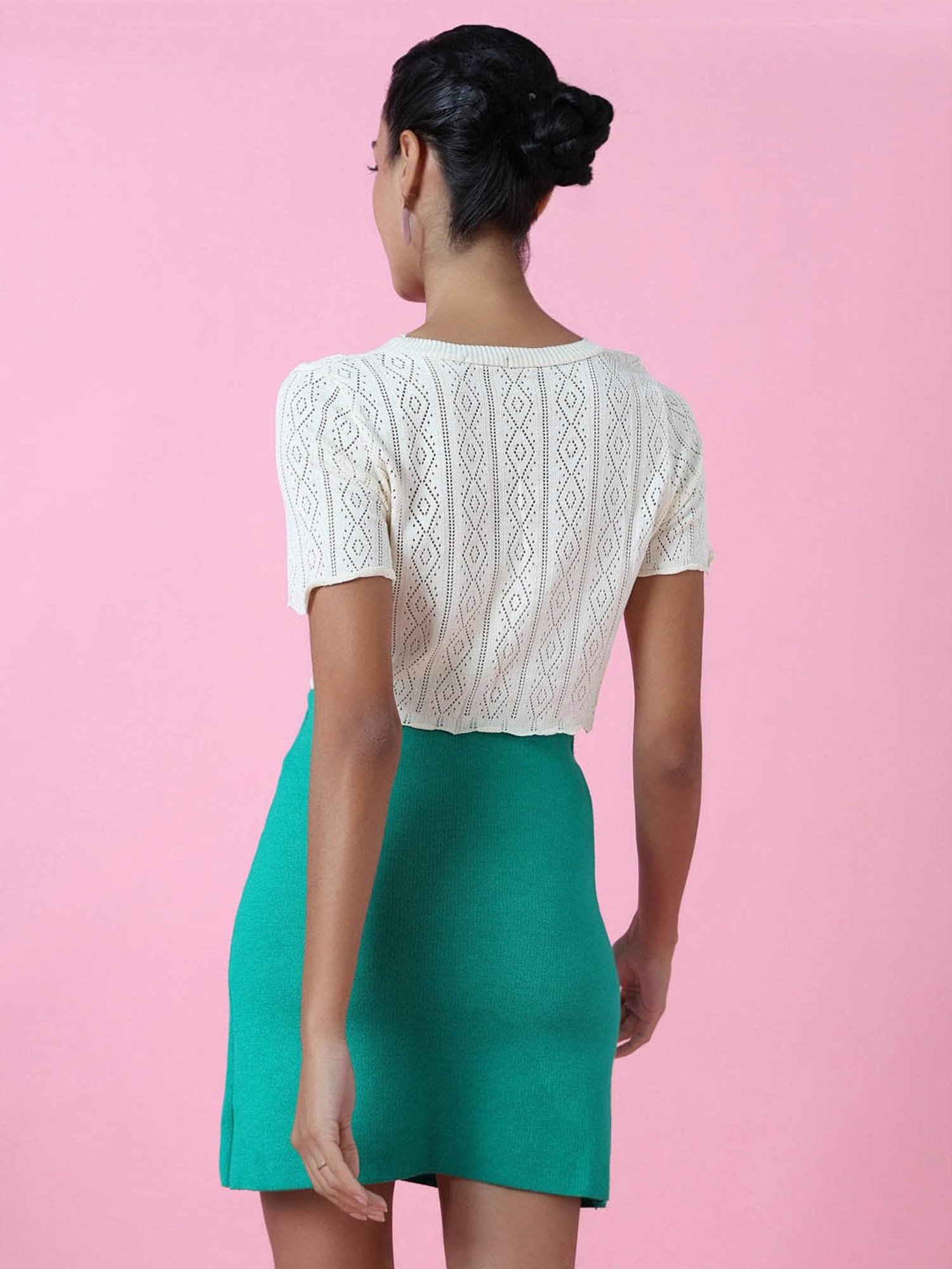 Akkriti by Pantaloons Off-White Self Pattern Shrug