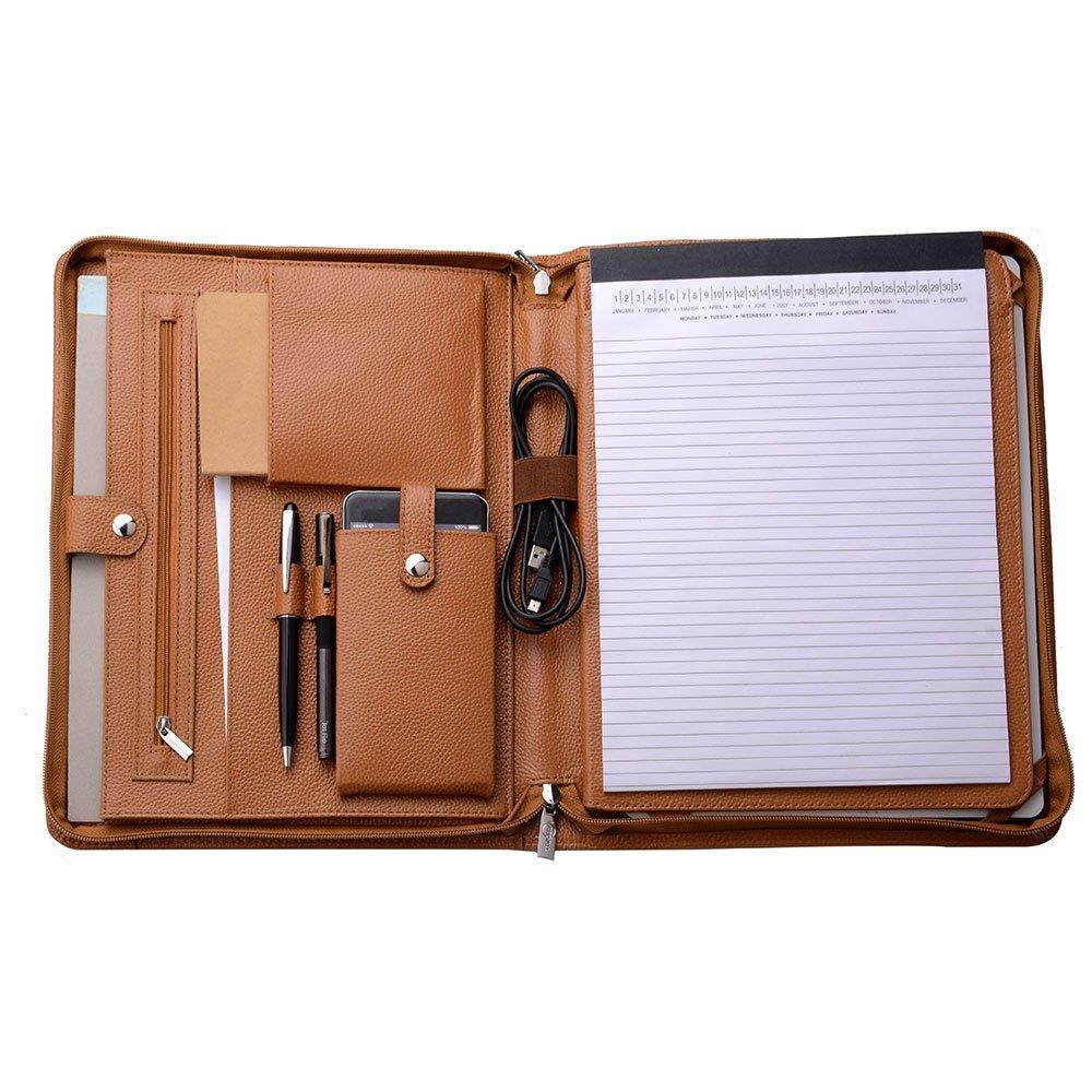 Genuine Leather Portfolio Organizer Padfolio for iPad Pro 9.7 inch, A4 Portfolio for Notepad, Brown