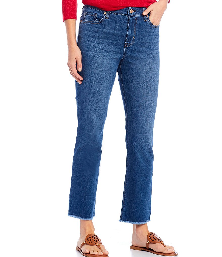 Code Bleu Classic Straight Leg Frayed Hem Ankle Jeans