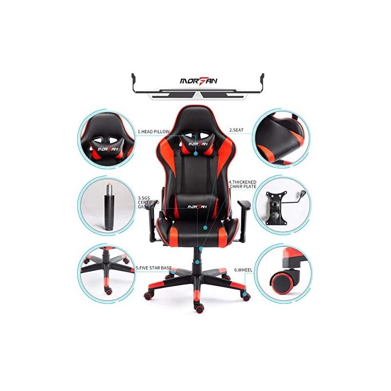 Racing Style Game Chair Ergonomic Recliner Swivel Office Computer Desk Chair Including Massage and Rocking Function F Series(Black/Red)