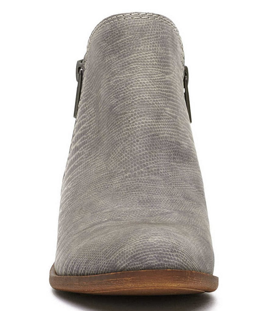 Lucky Brand Basel Printed Leather Side Zip Block Heel Ankle Booties