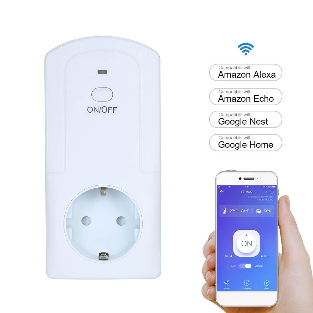 Wireless APP Remote Control Power Outlet Smart Thermostat Humidistat Timing Plug Socket Compatible with Amazon Alexa Echo Google Nest Home AC90-250V 16A EU Plug