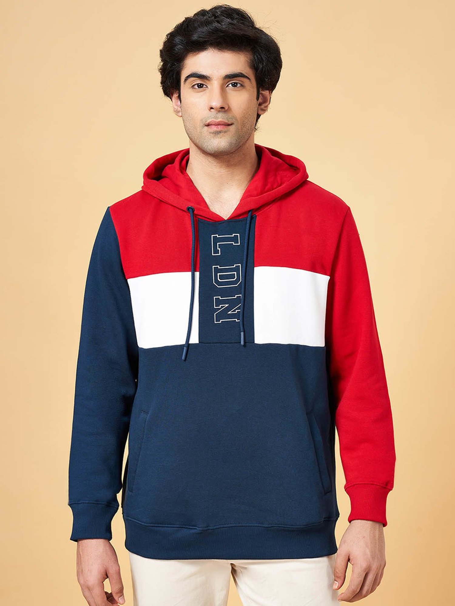 Byford by Pantaloons Navy Slim Fit Colour Block Hooded Sweatshirt
