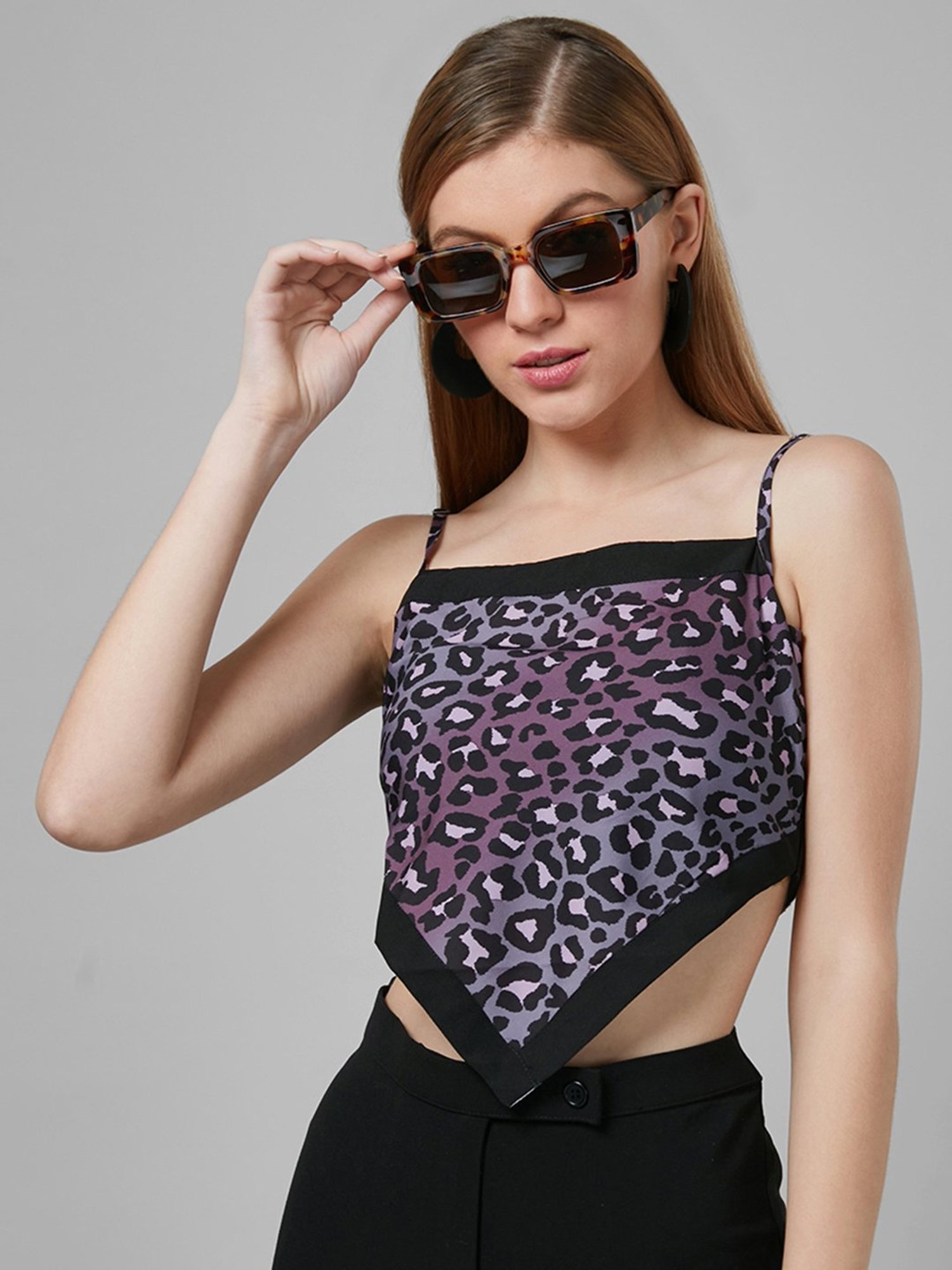 Style Quotient Purple & Black Printed Crop Top