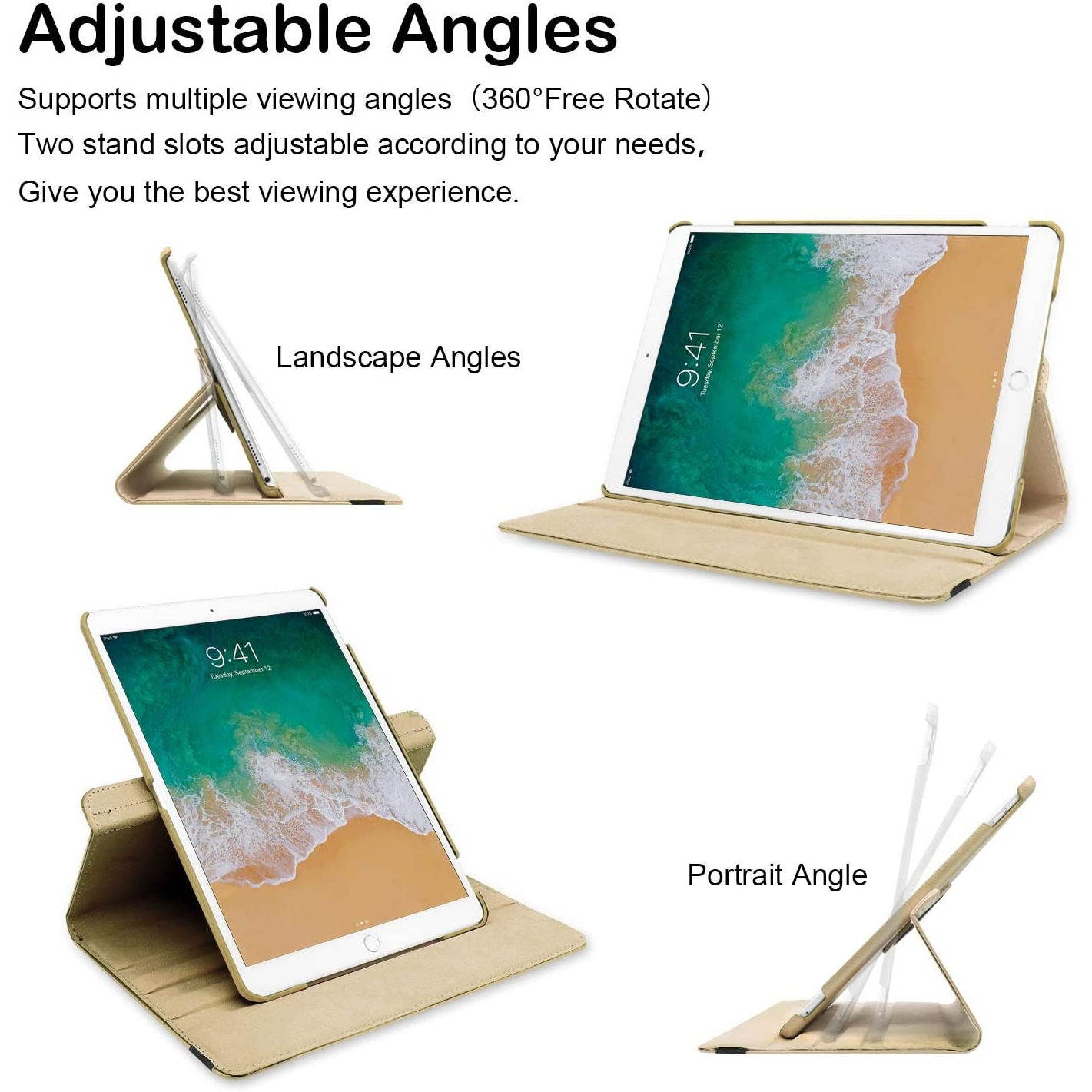 360 Degree Smart Rotating Leather Hybrid Case for iPad 10.2 inch (8th & 7th Gen) - Gold