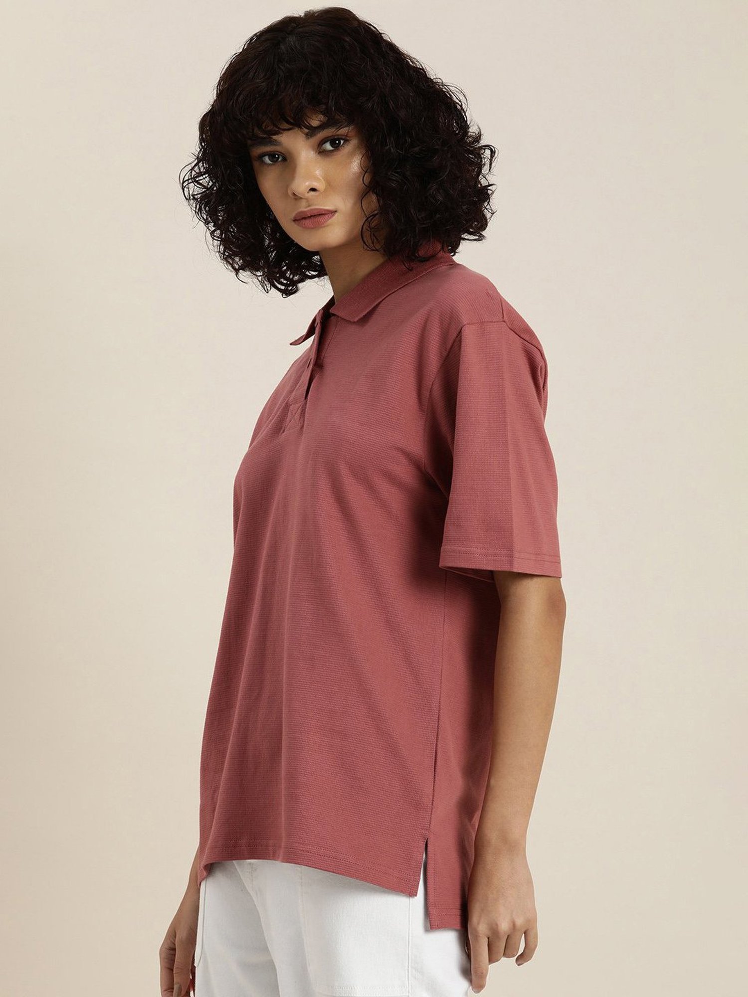 Dillinger Pink Cotton Oversized Polo T-Shirt